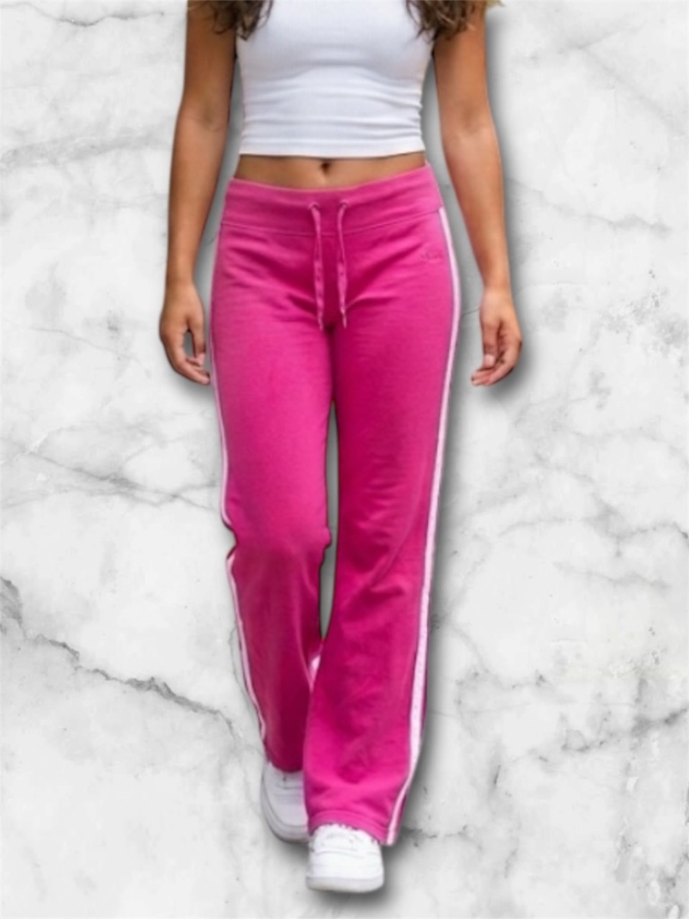 Reebok Barbiecore Pink Flare Leg Side Stripe Drawstring Track Pants Y2K Size M